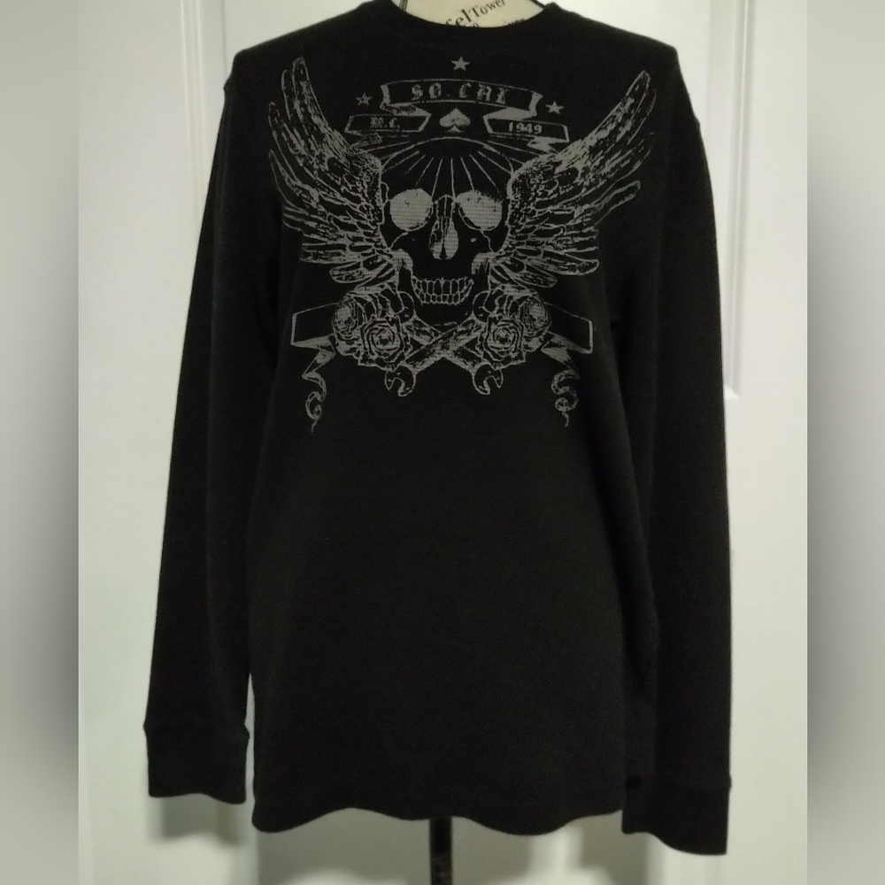 Old Navy Black Long Sleeve Skull Graphic Tee- M